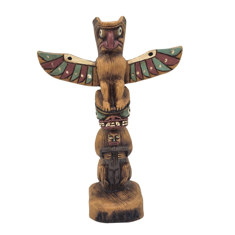 Mid Century Vintage Resin Northwestern Tribal Painted Totem Pole Alaska